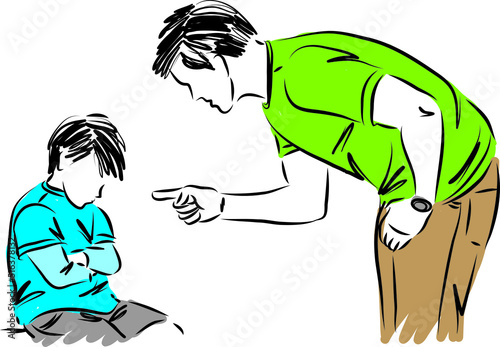 father with little child boy discipline concept vector illustration