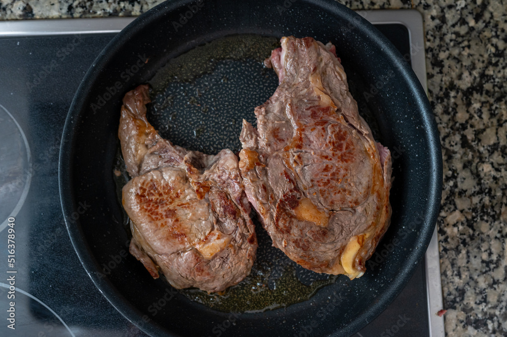 Grilled beef steaks, top view