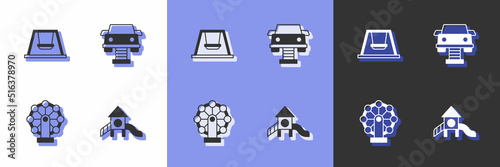 Set Slide playground, Swing for kids, Ferris wheel and car icon. Vector