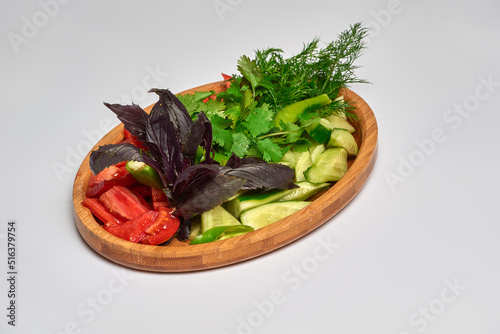 Obraz na płótnie fresh vegetable salad cucumbers and tomatoes