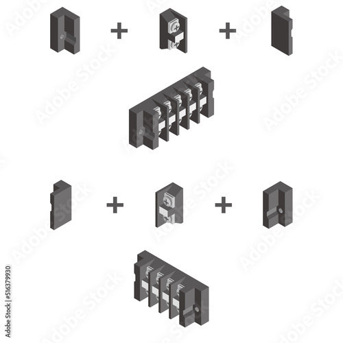 ターミナルブロック　自作　セット　アイソメ