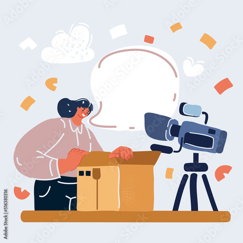 Young asia people happy teen girl smile unbox open gift new headphone buy order from online store shop take photo shoot camera show post social media app blog vlog share sit relax at home sofa couch.