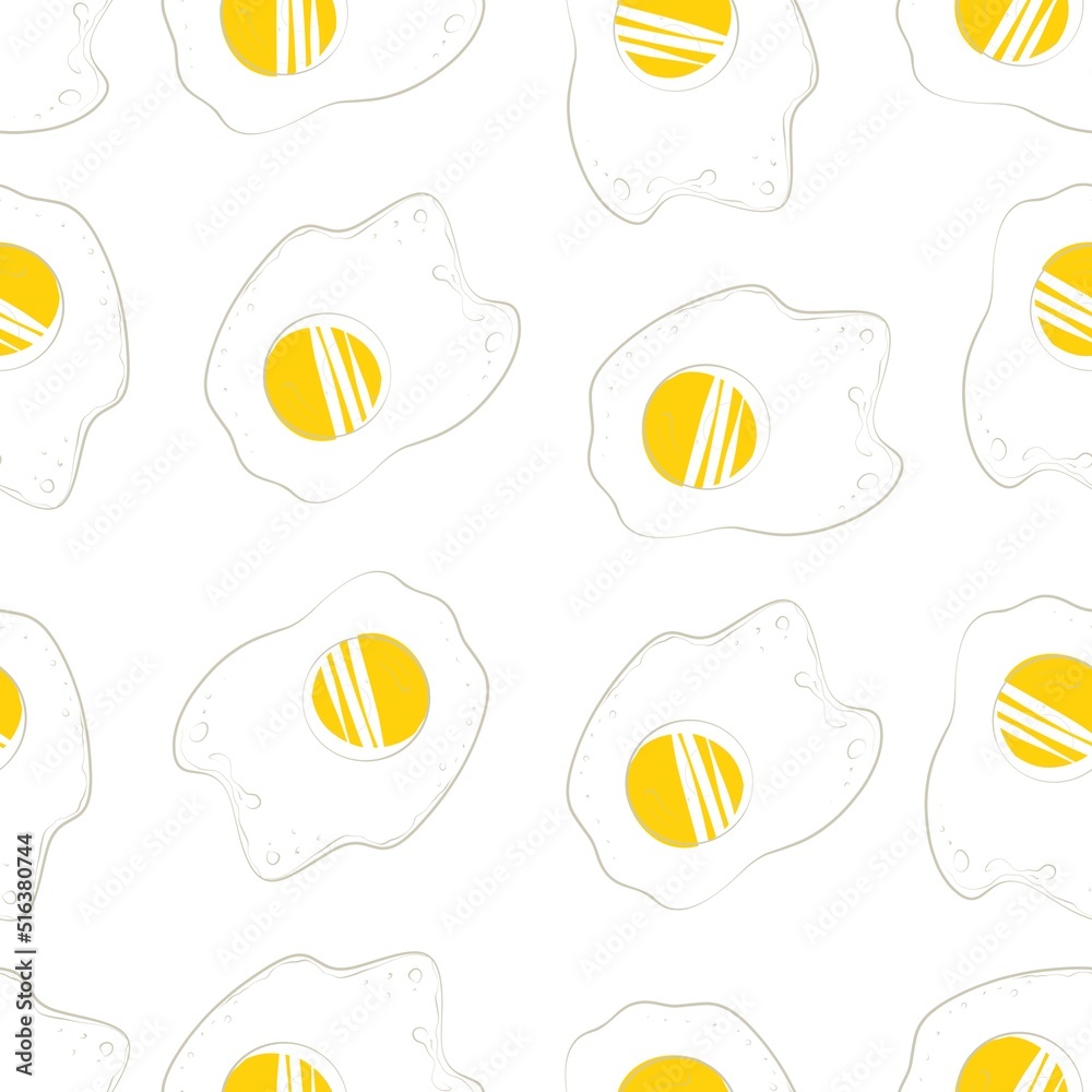 Seamless pattern of broken eggs and scrambled eggs