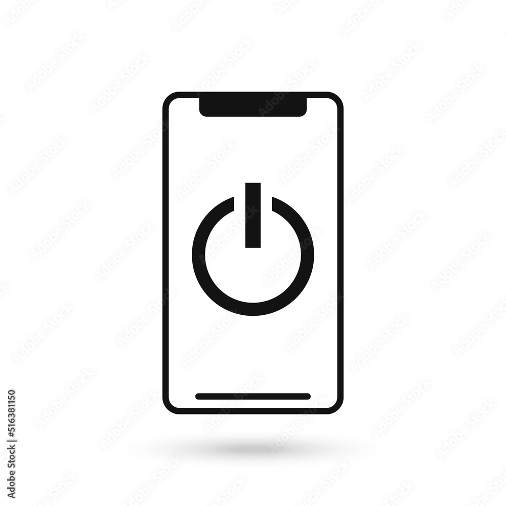 Mobile phone flat design icon with power on off icon Mobile phone flat design icon with power on off icon