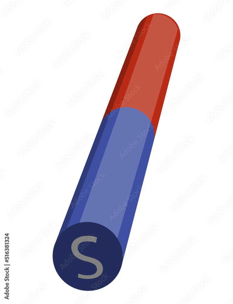 Red and blue magnet icon with two poles north and south isolated on white. Magnetism, magnetize, attraction concept. Power symbol