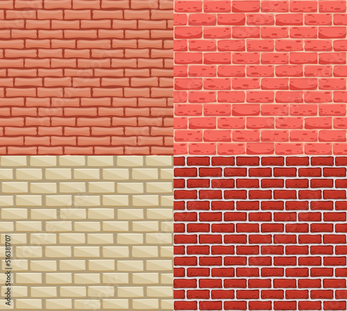 Seamless brick walls. Realistic color stone vector textures. Decorative patterns for interior loft style. Template design background