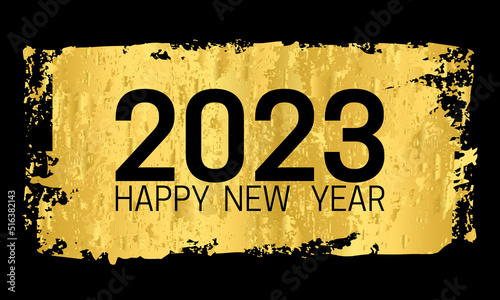 2023 Happy New Year. Golden texture on dark background. Background with numbers 2023. Vector illustration.