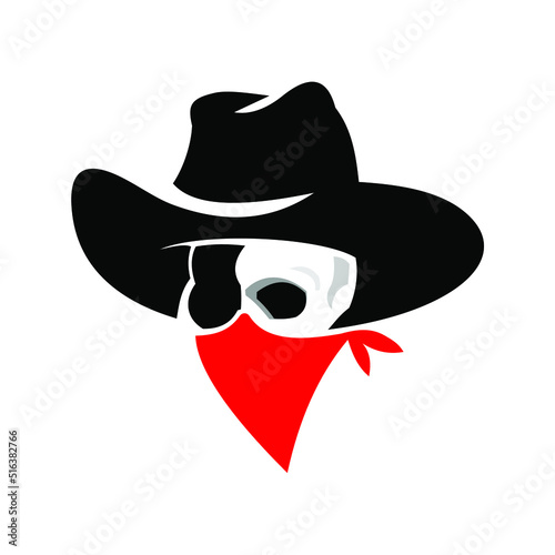 One-eyed pirate in a black hat and a red mask on a white background. Vector illustration