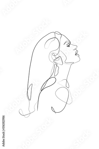Fashion lineart portrait of young woman  isolated vector illustration.  