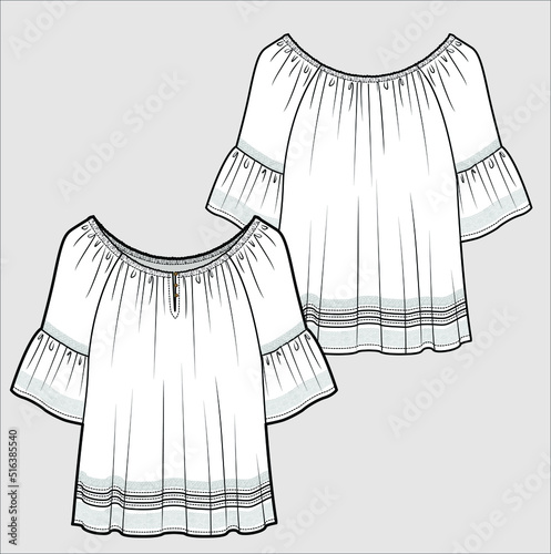 WOVEN AND KNIT TOP FOR WOMEN AND GIRLS IN VECTOR