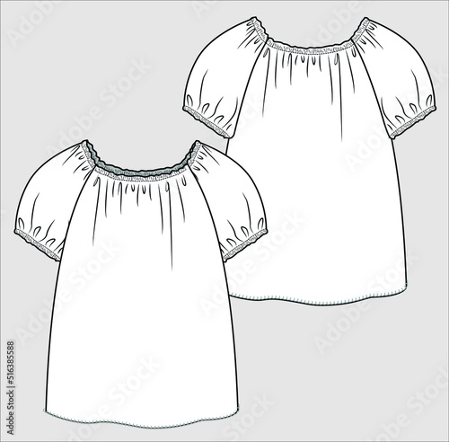 WOVEN TOP WITH RAGLAN SLEEVES FOR WOMEN AND GIRLS IN VECTOR