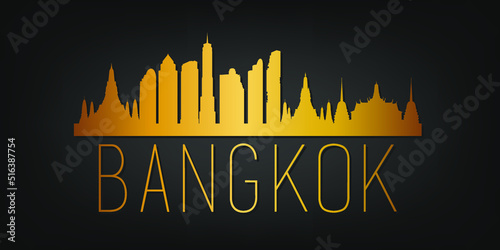 Bangkok, Thailand Gold Skyline City Silhouette Vector. Golden Design Luxury Style Icon Symbols. Travel and Tourism Famous Buildings.