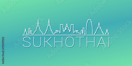 Thani  Mueang Sukhothai  Thailand Skyline Linear Design. Flat City Illustration Minimal Clip Art. Background Gradient Travel Vector Icon.