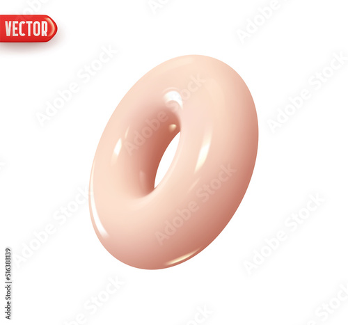 Pink Donut torus geometric element. Realistic 3d design In plastic cartoon style. Icon isolated on white background. Vector illustration