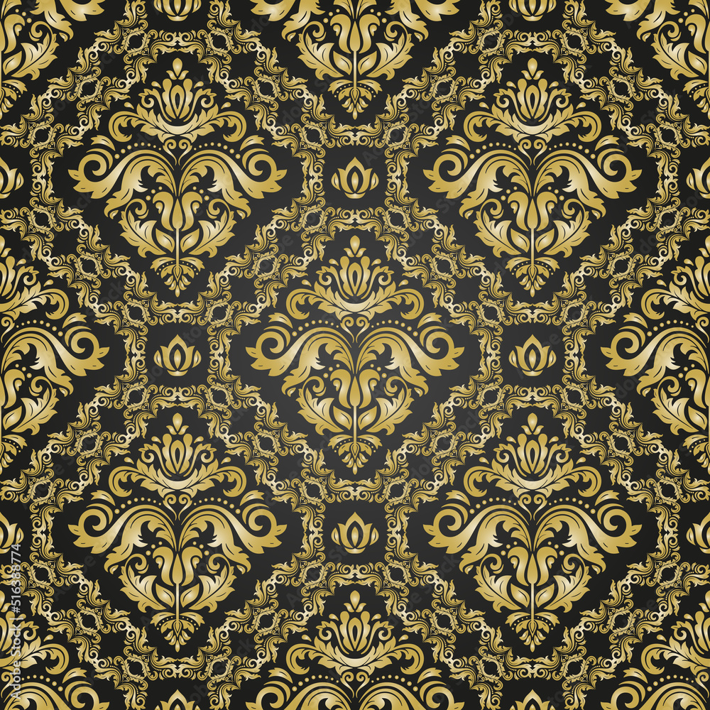 Orient classic pattern. Seamless abstract background with vintage elements. Orient black and golden background. Ornament for wallpaper and packaging