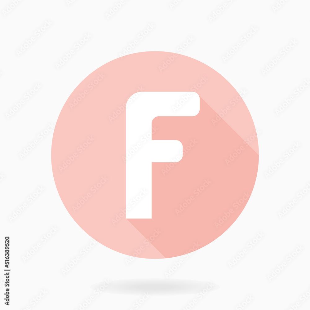 White letter F in the circle. Flat design and long shadow White letter F in the circle. Flat design and long shadow