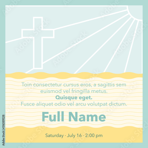 Card template baptism with blue cross over yellow