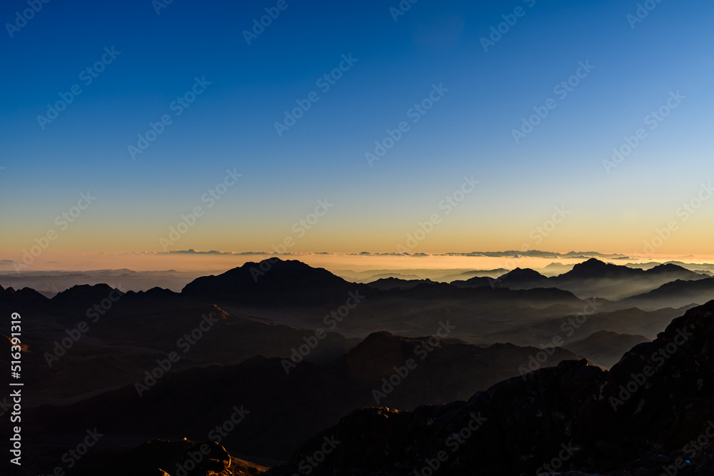 Sunrise at the mount Sinai. Sinai peninsula, Egypt