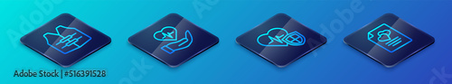 Set Isometric line Life insurance with shield, jacket, Marriage contract and hand icon. Vector