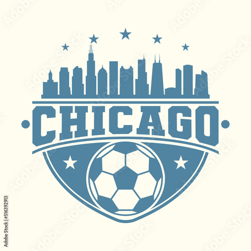 Chicago, IL, USA Football Gold Skyline City Silhouette Vector. Soccer Golden Design Style Icon Symbols. Sport Ball.