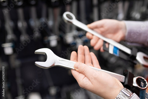 Wallpaper Mural new wrenches close-up in a hardware store against the backdrop of a showcase Torontodigital.ca