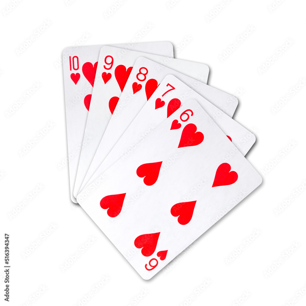 Straight Flush, Playing cards, isolated on a white background. Poker hands. Design element. Playing cards. Straight Flush, Playing cards, isolated on a white background. Poker hands. Design element. Playing cards.