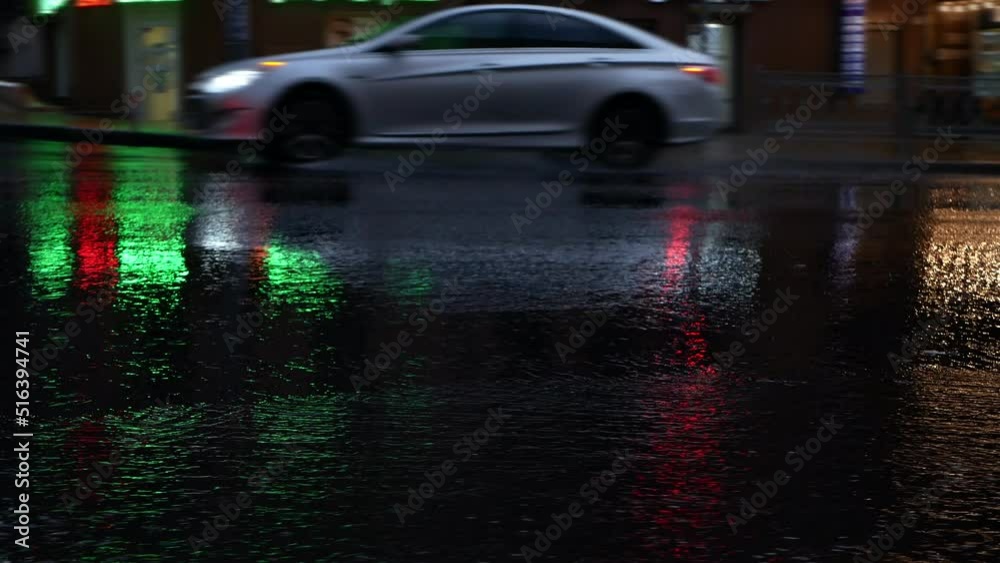 Filming of night roads and different reflections of light on the road after rain Filming of night roads and different reflections of light on the road after rain