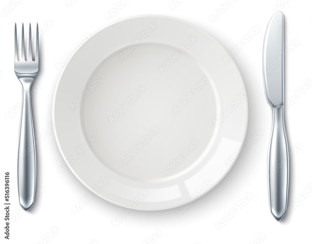Dining serving dish with fork and knife top view Dining serving dish with fork and knife top view
