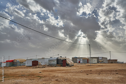 Syrian refugees lives in quite precarious barracks in Zaatari refugee camp, in Jordan, close to the Syrian border photo