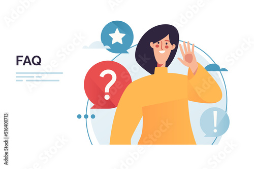 Vector illustration on the subject of customer online communication, questions and answers, support service