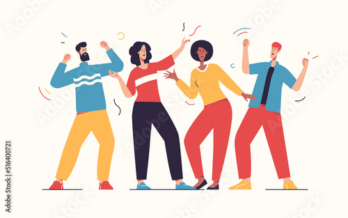 Vector illustration of a group of people celebrating success