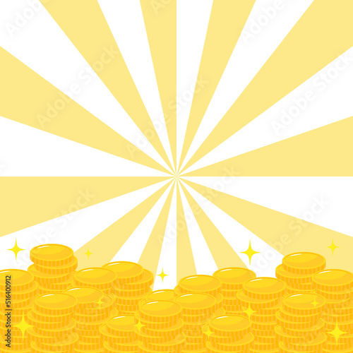 コインの山と集中線の背景　正方形