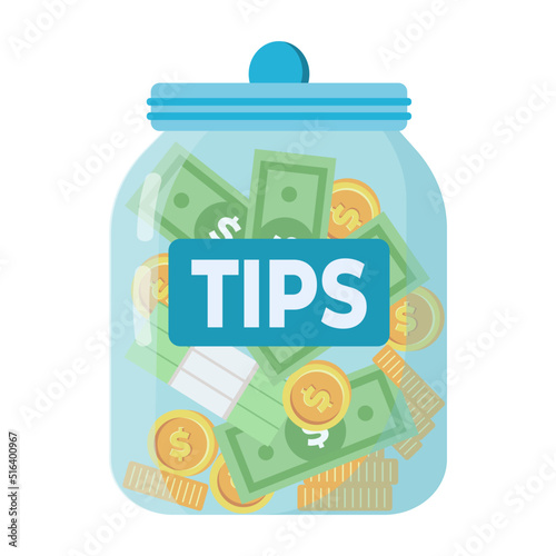 Glass money jar full of gold coins. Saving dollar coin, deposit. Vector illustration for web banner, infographics, mobile. Growth, income, savings, investment. Business success.