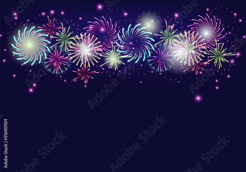 22070501 colorful fireworks vector on dark blue background