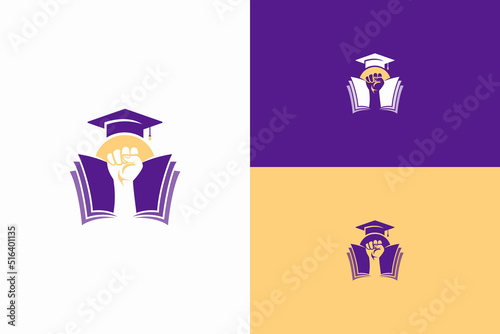 abstract education logo with hand up