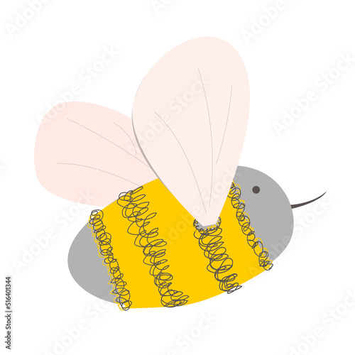 Doodle hand drawn honey bee. Cute cartoon print for kids or bee farming products. Vector illustration isolated on white photo