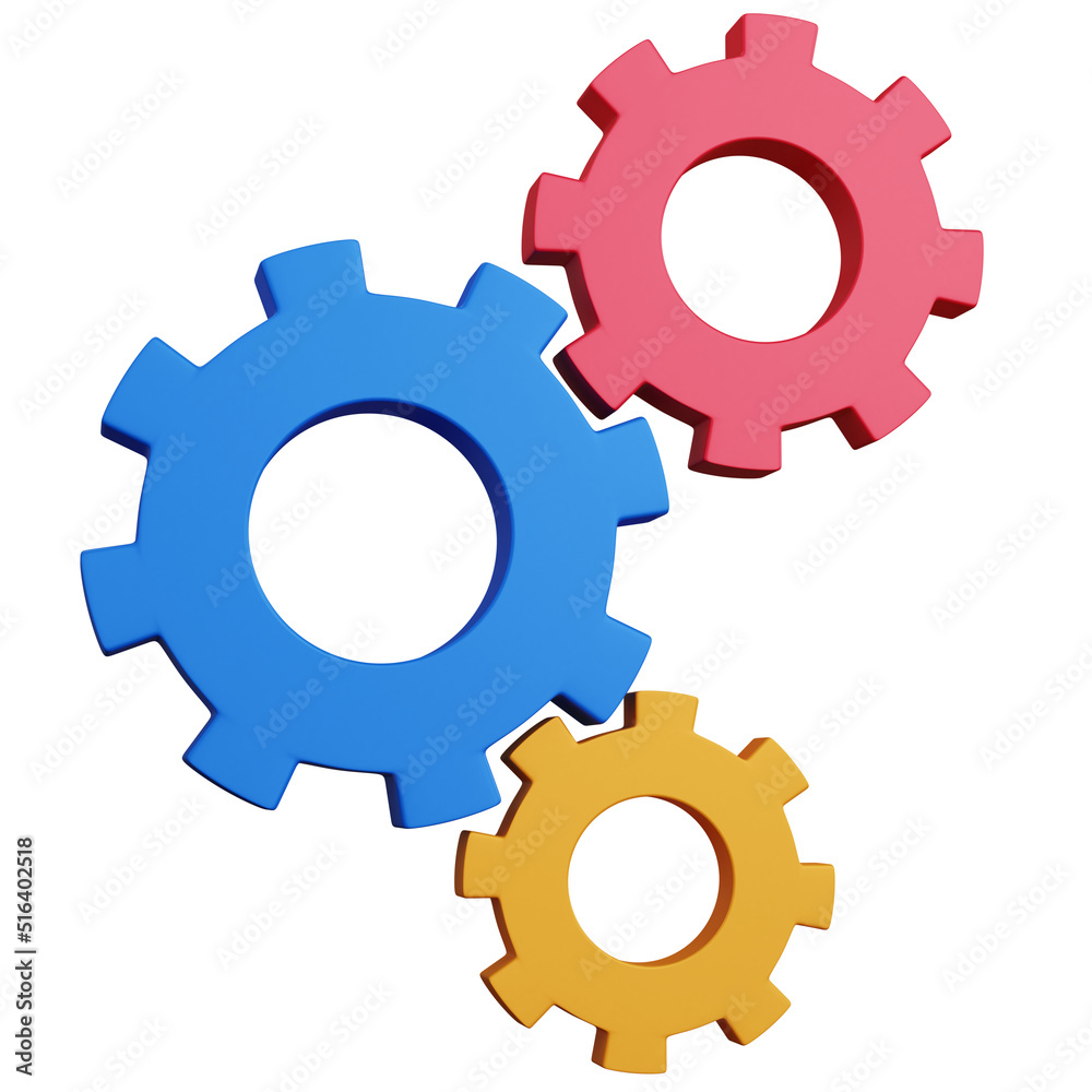 3d rendering three gear setting with different colors isolated 3d rendering three gear setting with different colors isolated