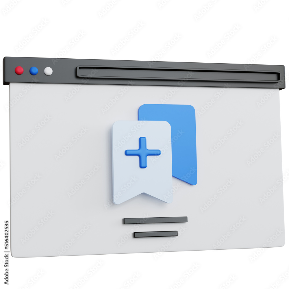Obraz premium 3d rendering web browser with icon add blue bookmark isolated