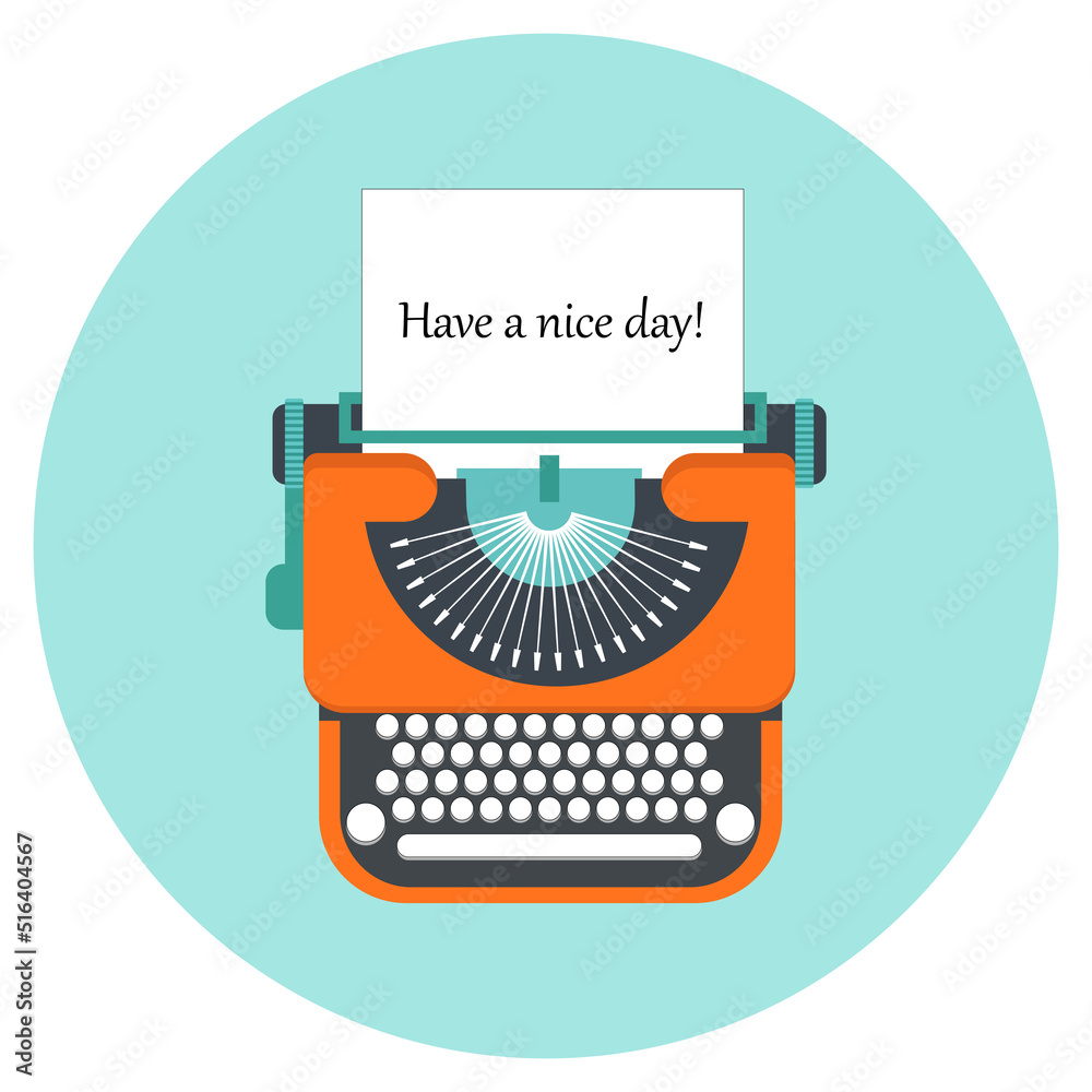 Orange typewriter in retro style with the text of a good day.