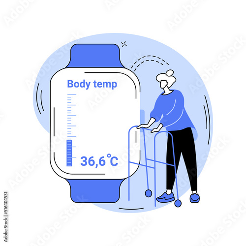 Smartwatch body temperature monitoring isolated cartoon vector illustrations.