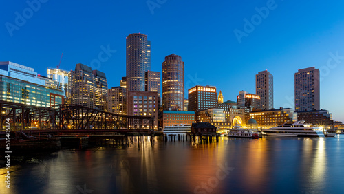 Photo Boston Massachusetts Waterfront Seaport Cityscape Architecture Dawn
