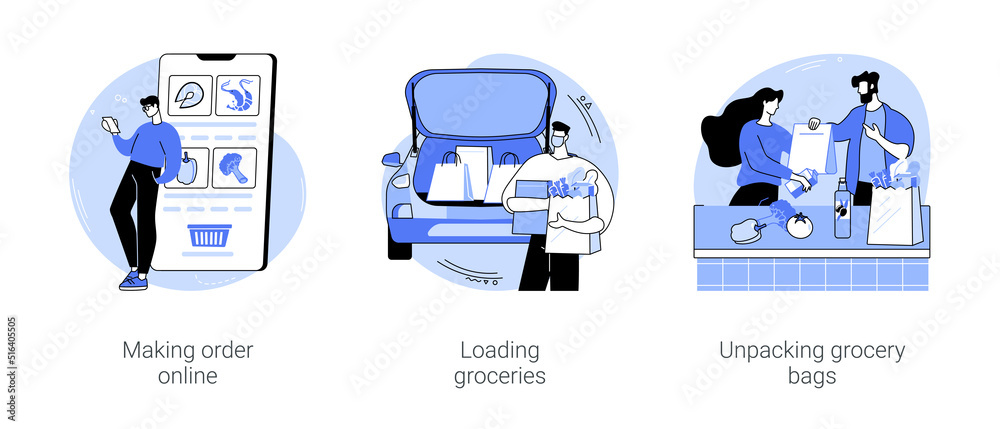 Curbside pickup at a grocery store isolated cartoon vector illustrations se - obrazy, fototapety, plakaty 