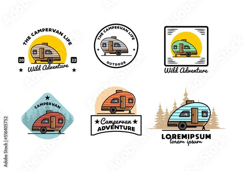 Teardrop camper vintage illustration design