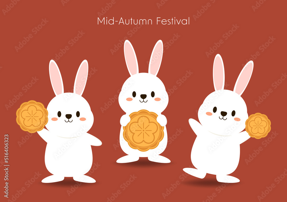 Chinese Mid autumn festival vector design with Mid Autumn Festival in chinese caption. Cute rabbit. Chinese Mid autumn festival vector design with Mid Autumn Festival in chinese caption. Cute rabbit.