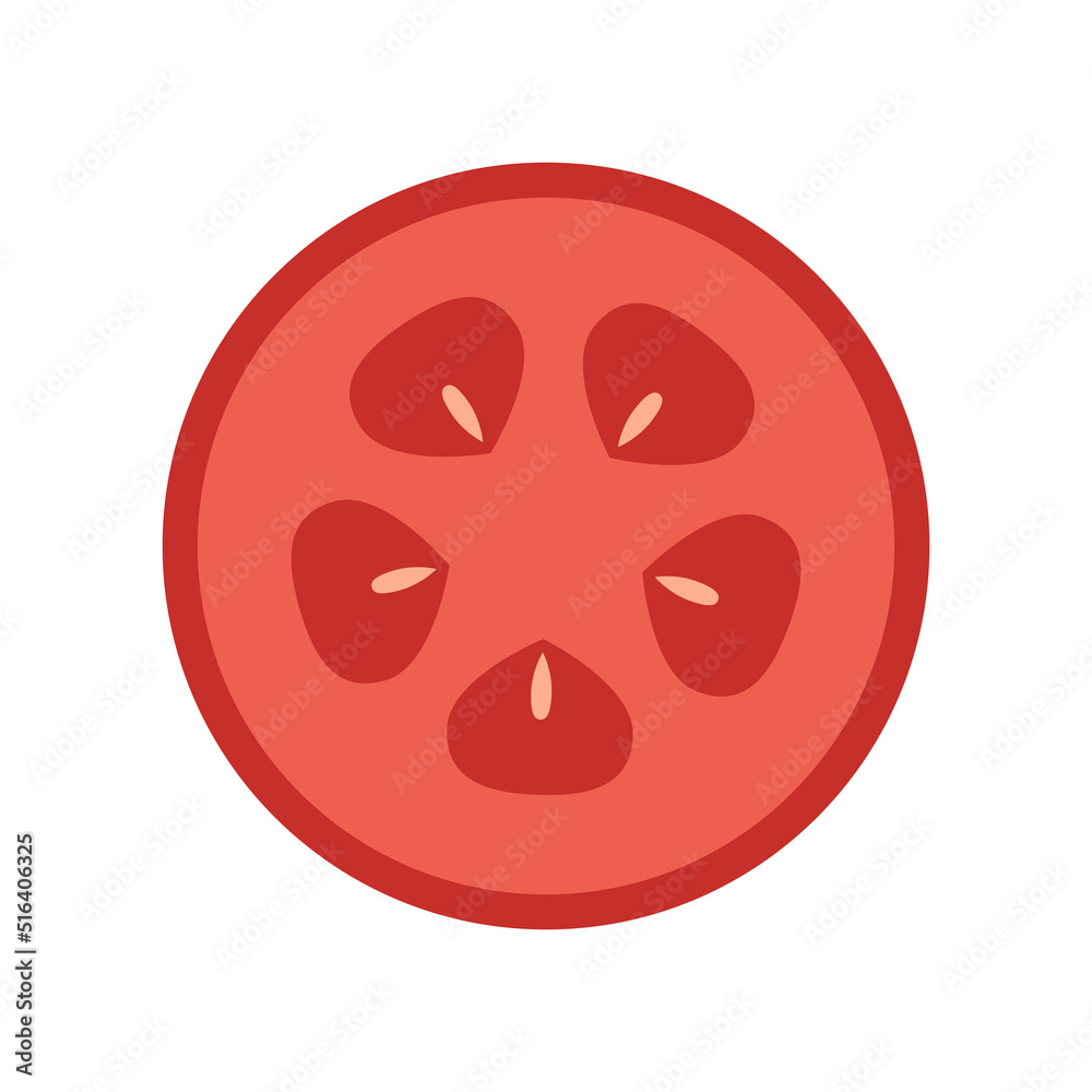 Fototapeta premium Tomato slice on white background. Tomato slice cartoon vector.
