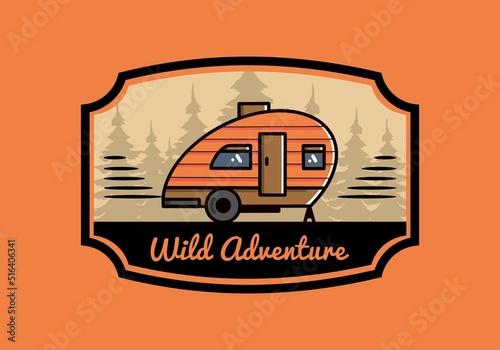 Teardrop camper vintage illustration design