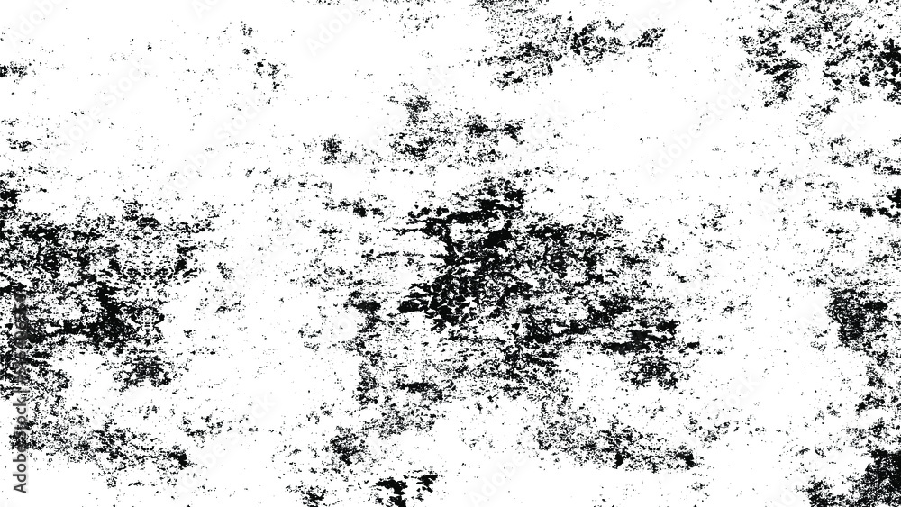 Monochrome texture composed of irregular graphic elements. Distressed uneven grunge background. Abstract vector illustration. Overlay for interesting effect and depth. Isolated on white background.