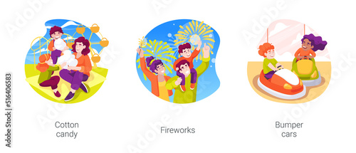 Amusement park visit isolated cartoon vector illustration set