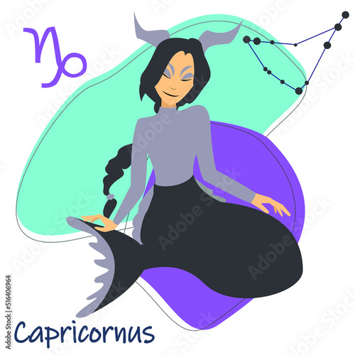 Capricorn zodiac sign. Illustration with a girl with a constellation.