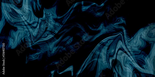 Blue ink pattern liquid swirl paint black background. Glossy liquid acrylic paint. Closeup surface grunge stone texture. Blue background with black and white stripes. Blue marble texture background. 